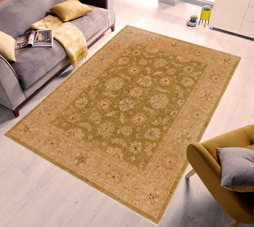 handmade Traditional Kafkaz Chobi Ziegler Green Tan Hand Knotted RECTANGLE 100% WOOL area rug 8 x 10